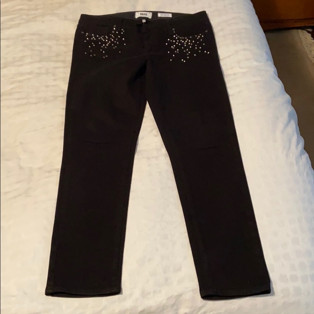 NWOT Paige Studded Black Stretch Skinny Jeans